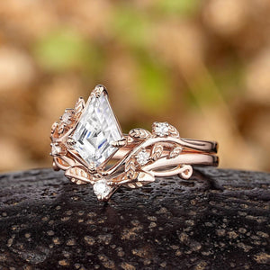 Vintage Kite Cut Moissanite Engagement Ring Set - anerjuly