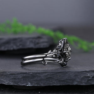 Vintage Kite Cut Natural Rutilated Quartz Engagement Ring Set Art Deco Black Bridal Ring Set - anerjuly