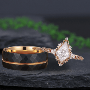 Vintage Kite Shaped Moissanite Bridal Set Couple Ring Set His and Her Engagement Ring - anerjuly