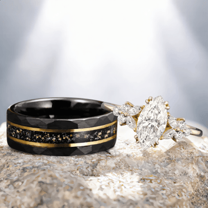 Vintage Marquise cut Moissanite Couple Ring Set His and Her Engagement Ring matching rings - anerjuly