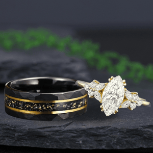 Vintage Marquise cut Moissanite Couple Ring Set His and Her Engagement Ring matching rings - anerjuly