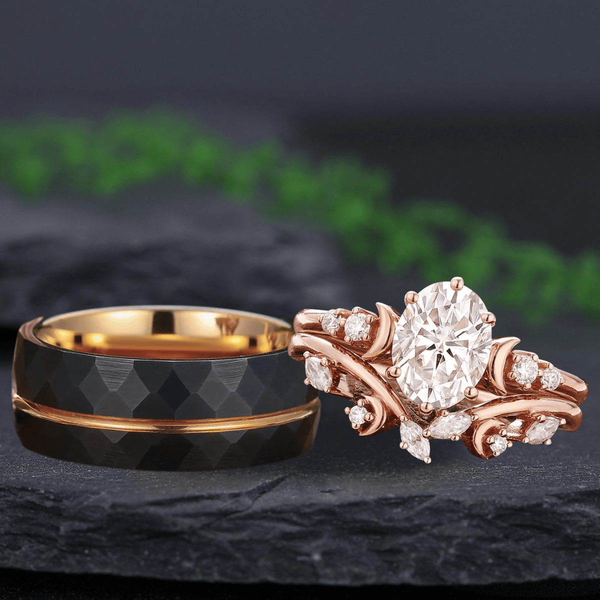 Vintage Moissanite Bridal Set Couple Ring Set His and Her Engagement Ring - anerjuly