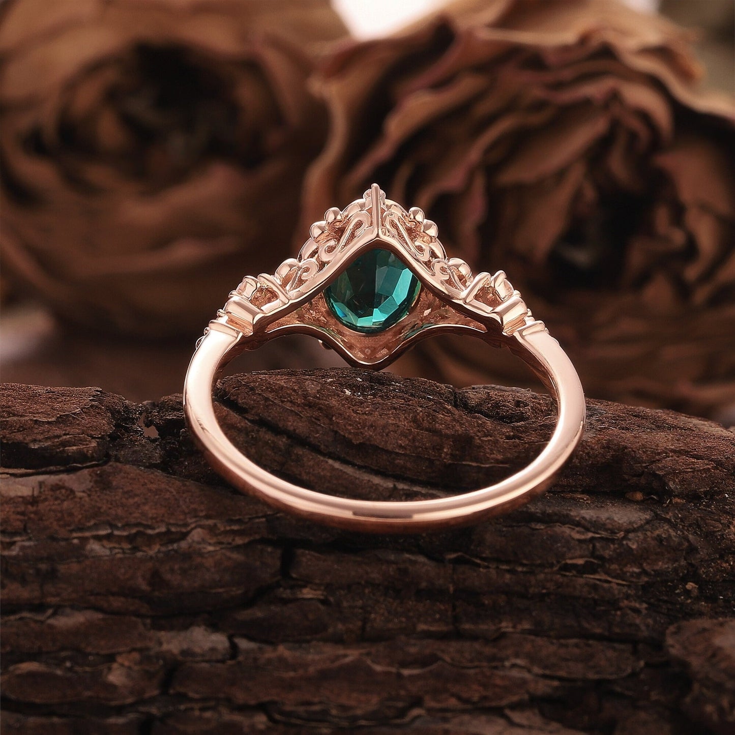 Vintage Oval Emerald and Diamond Engagement Ring, Unique Crown Emerald Wedding Ring Art Deco May Birthstone Promise Ring - anerjuly