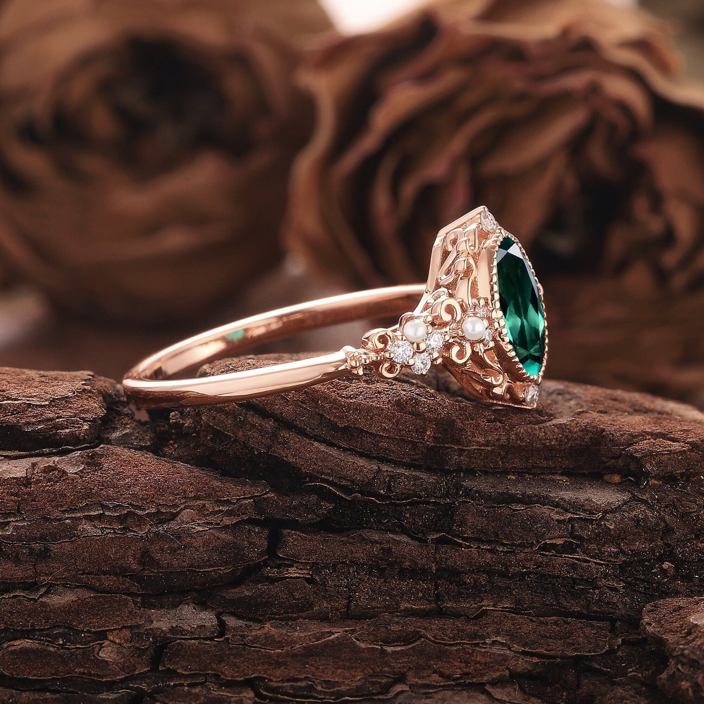 Vintage Oval Emerald and Diamond Engagement Ring, Unique Crown Emerald Wedding Ring Art Deco May Birthstone Promise Ring - anerjuly