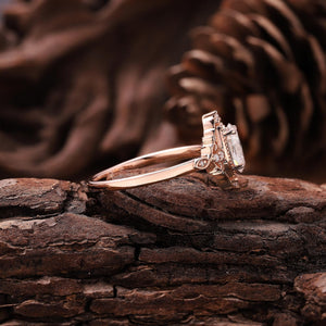 Vintage Oval Shaped Moissanite Engagement Ring Cluster Ring Art Deco Rose Gold Ring Anniversary Gift for Her - anerjuly