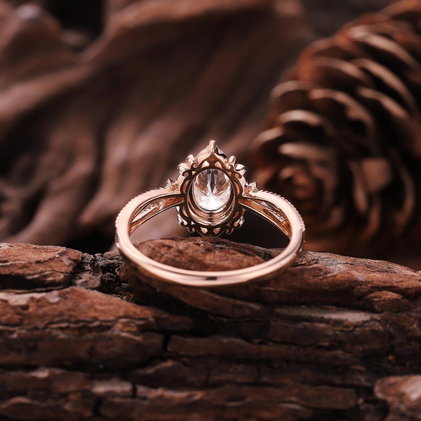 Vintage Oval Shaped Moissanite Engagement Ring Rose Gold Floral Wedding Ring Art Deco Wedding Rings For Women Anniversary Gift - anerjuly