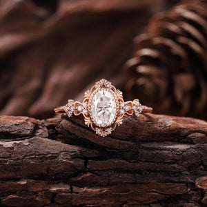 Vintage Oval Shaped Moissanite Engagement Ring Rose Gold Floral Wedding Ring Art Deco Wedding Rings For Women Anniversary Gift - anerjuly