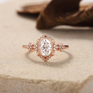 Vintage Oval Shaped Moissanite Engagement Ring Rose Gold Floral Wedding Ring Art Deco Wedding Rings For Women Anniversary Gift - anerjuly