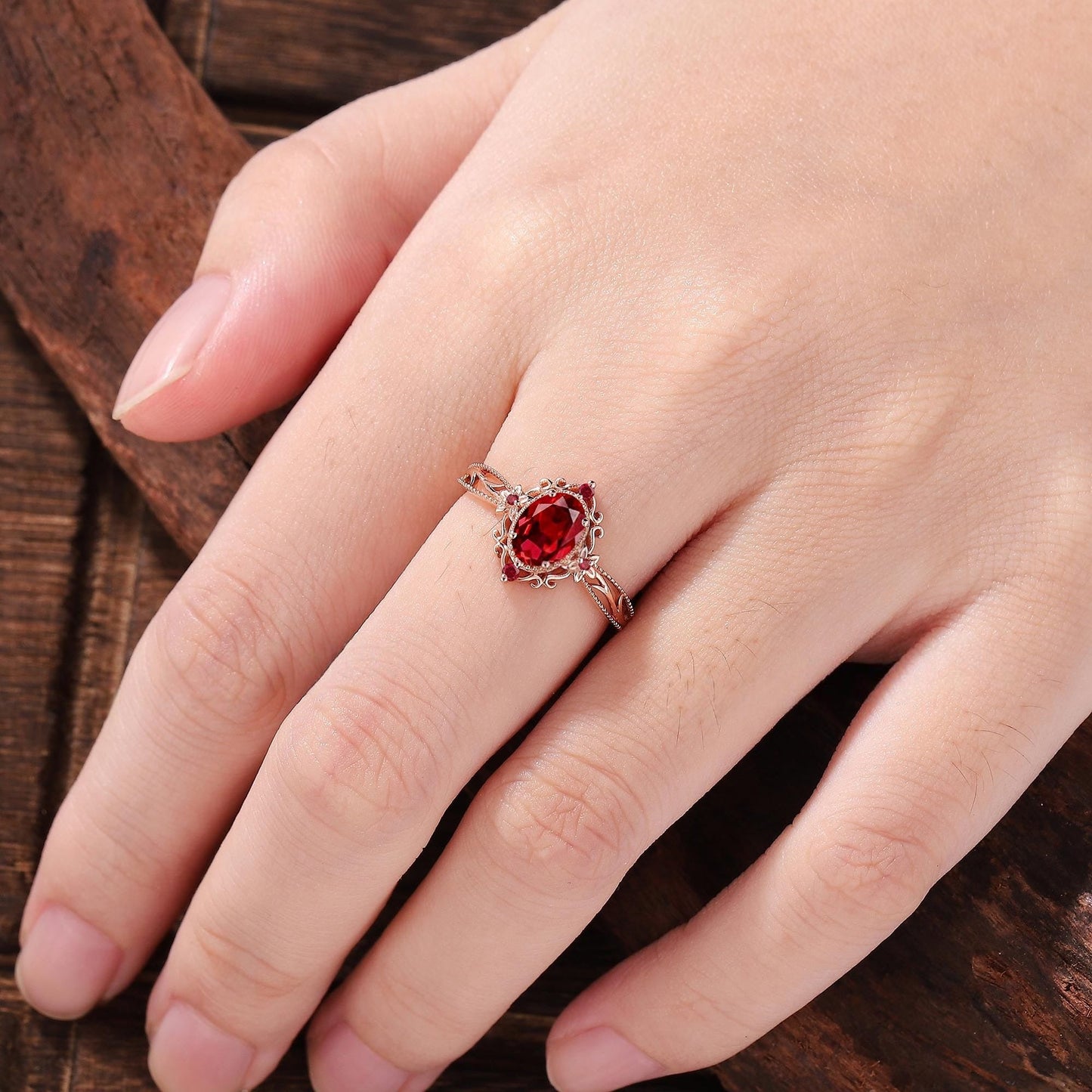 Vintage Oval Shaped Ruby Engagement Ring Gold Ring Unique Floral Wedding Ring Art Deco Diamond Wedding Rings For Women Anniversary Gift - anerjuly