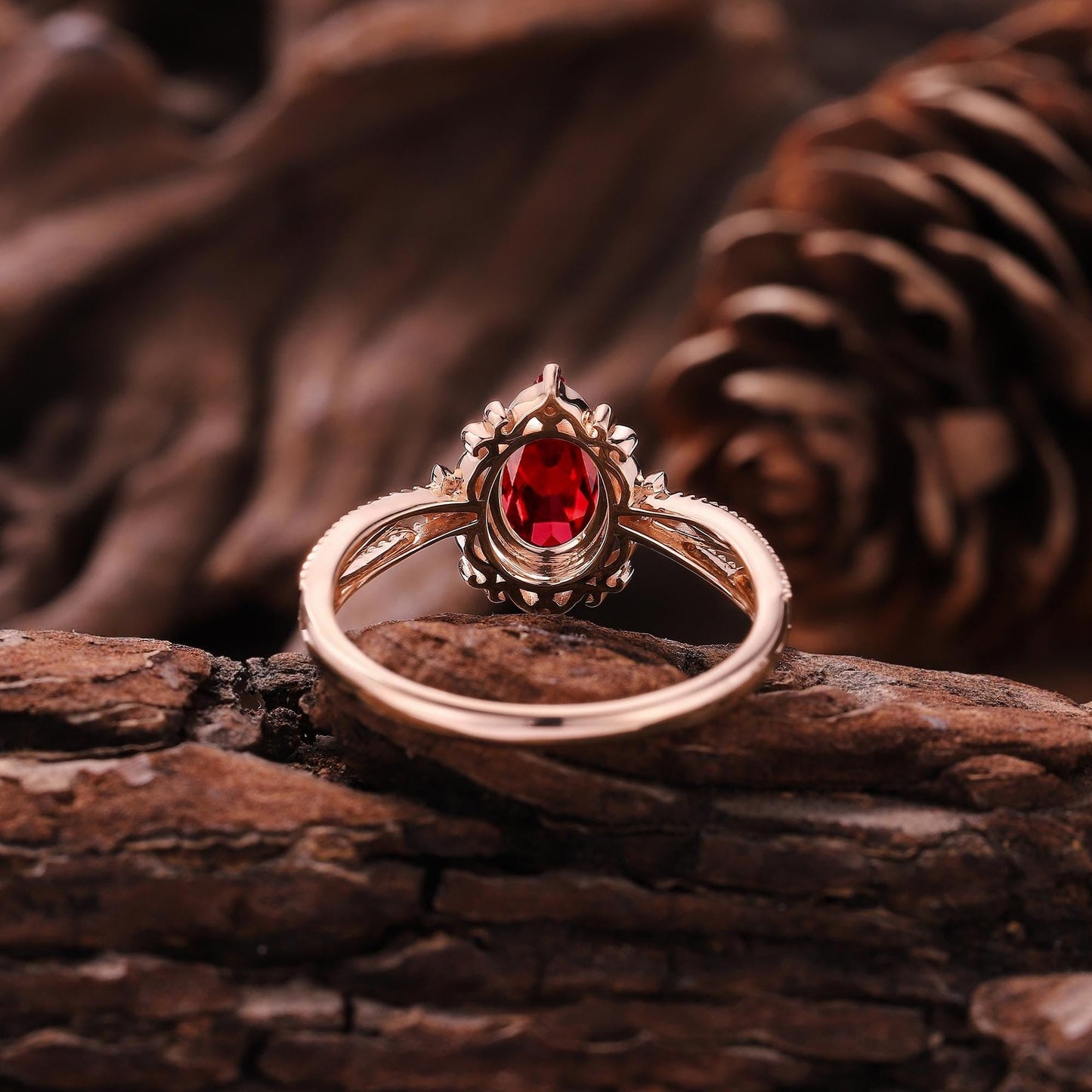 Vintage Oval Shaped Ruby Engagement Ring Gold Ring Unique Floral Wedding Ring Art Deco Diamond Wedding Rings For Women Anniversary Gift - anerjuly