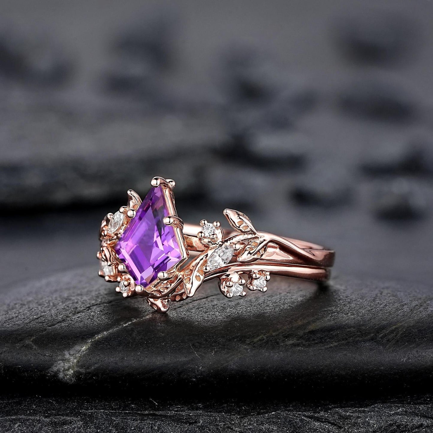 Vintage Pear Amethyst Engagement Ring Moissanite Halo Anniversary Rings For Women Milgrain Wedding Promise Rings Gift For Her - anerjuly