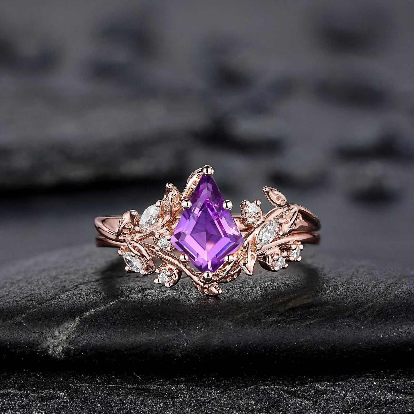 Vintage Pear Amethyst Engagement Ring Moissanite Halo Anniversary Rings For Women Milgrain Wedding Promise Rings Gift For Her - anerjuly