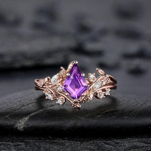 Vintage Pear Amethyst Engagement Ring Moissanite Halo Anniversary Rings For Women Milgrain Wedding Promise Rings Gift For Her - anerjuly