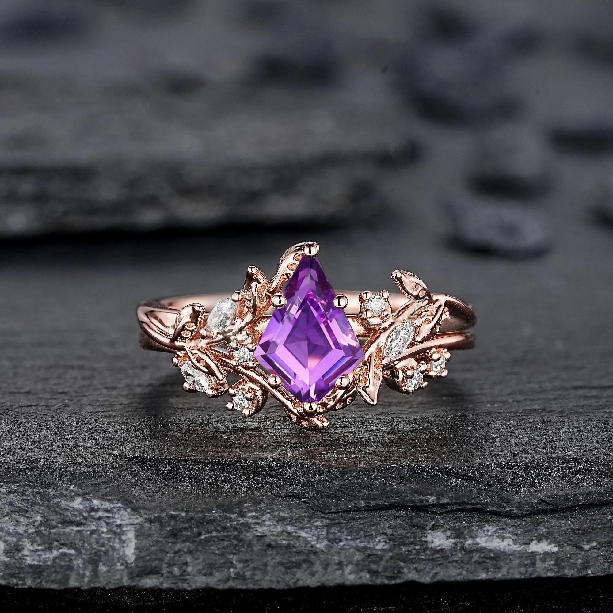 Vintage Pear Amethyst Engagement Ring Moissanite Halo Anniversary Rings For Women Milgrain Wedding Promise Rings Gift For Her - anerjuly