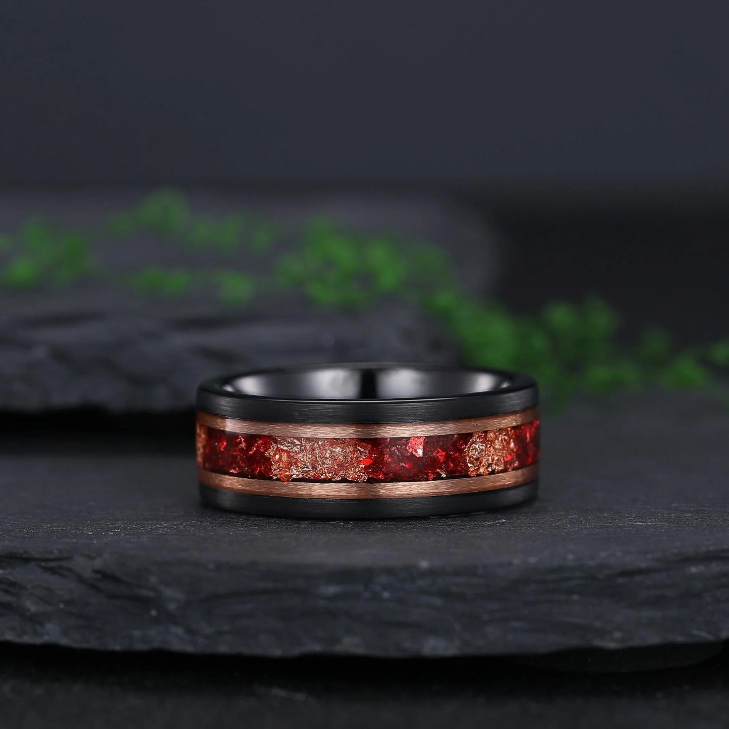 Vintage Red Garnet Couple Rings Cluster Ring Nature Inspired Leaf Engagement Ring Set for Women Black Gold Promise Ring Set - anerjuly