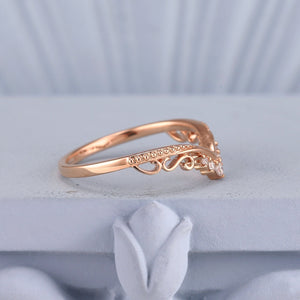Vintage Scroll Round White Zircon Curved Wedding Band - anerjuly