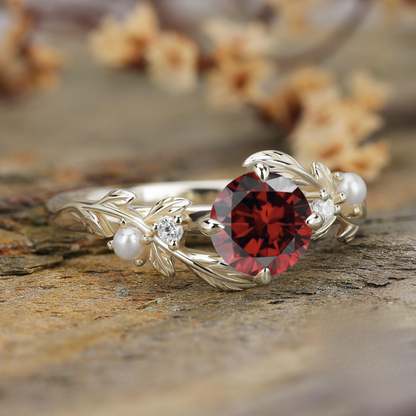 Round cut natural Red Garnet Couple Rings Tungsten matching rings for couples