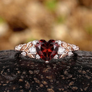 Vintage Red Garnet Heart Vine Ring