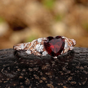 Vintage Red Garnet Heart Vine Ring