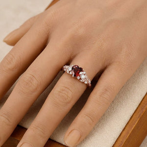 Vintage Red Garnet Heart Vine Ring
