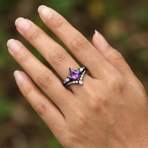 Kite Cut Purple Amethyst Engagement Ring Set