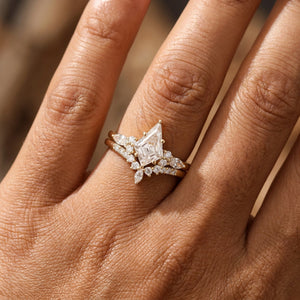 Kite Cut White Moissanite Engagement Ring Set