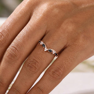 Gothic Black Onyx Marquise Curved Wedding Band