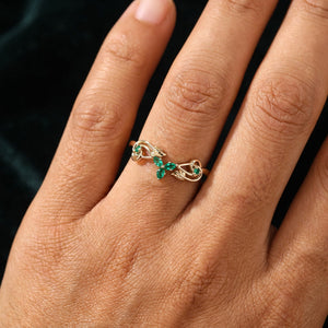 Nature Inspired Leaf & Vine Emerald Curved Wedding Band