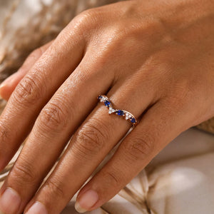 Vintage Marquise Blue Sapphire Curved Wedding Band