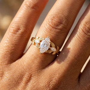 Leaf & Vine Marquise White Moissanite Engagement Ring