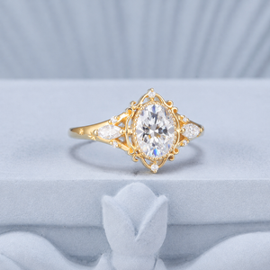 Her Ring - Vintage Milgrain Oval White Moissanite Engagement Ring