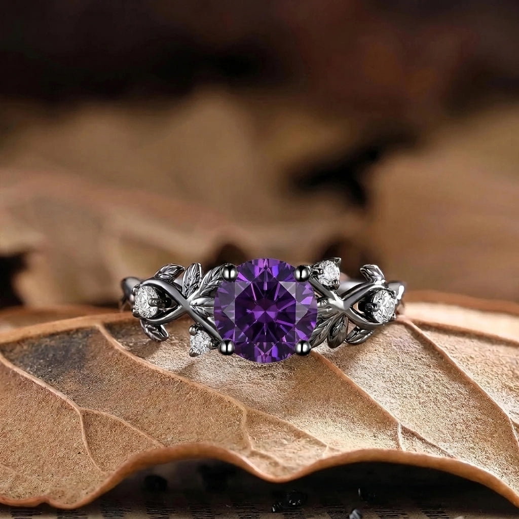Round amethyst couple ring set tungsten ring his and hers wedding band promise ring