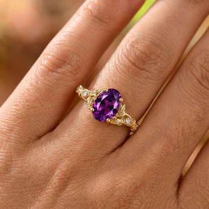 Botanical Leaf & Vine Oval Amethyst Engagement Ring