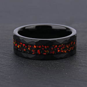 8mm Black Hammered Band with Red Opal and Gold Foil Inlay - anerjuly