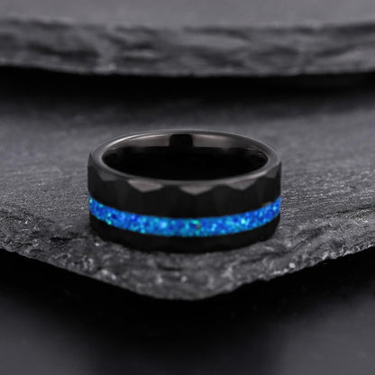 8MM Blue Opal Men's Tungsten Wedding Band Black Gold Wedding Band for Men - anerjuly