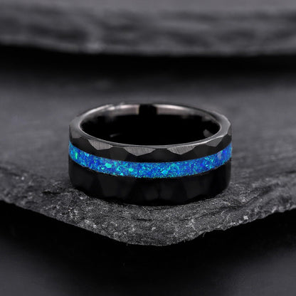 8MM Blue Opal Men's Tungsten Wedding Band Black Gold Wedding Band for Men - anerjuly