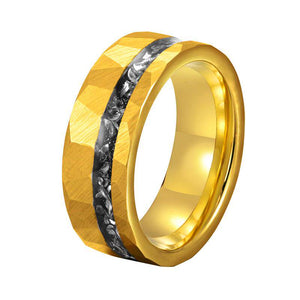8mm Hammered Gold Tungsten Ring with Crushed Black Nebula Inlay - anerjuly
