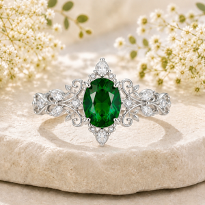 Oval Green Emerald Vine Ring