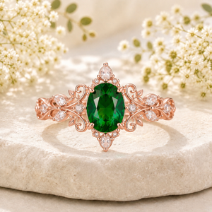 Oval Green Emerald Vine Ring