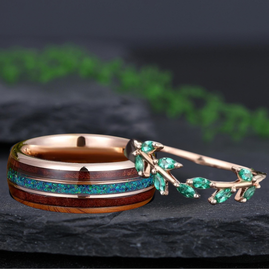 Marquise emerald Tungsten Unique His and Hers Rings Couple Ring