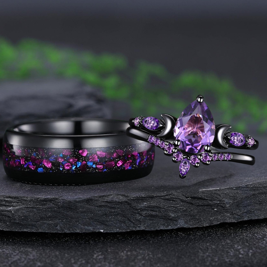 kite amethyst couple ring sets tungsten ring his and hers wedding band promise ring