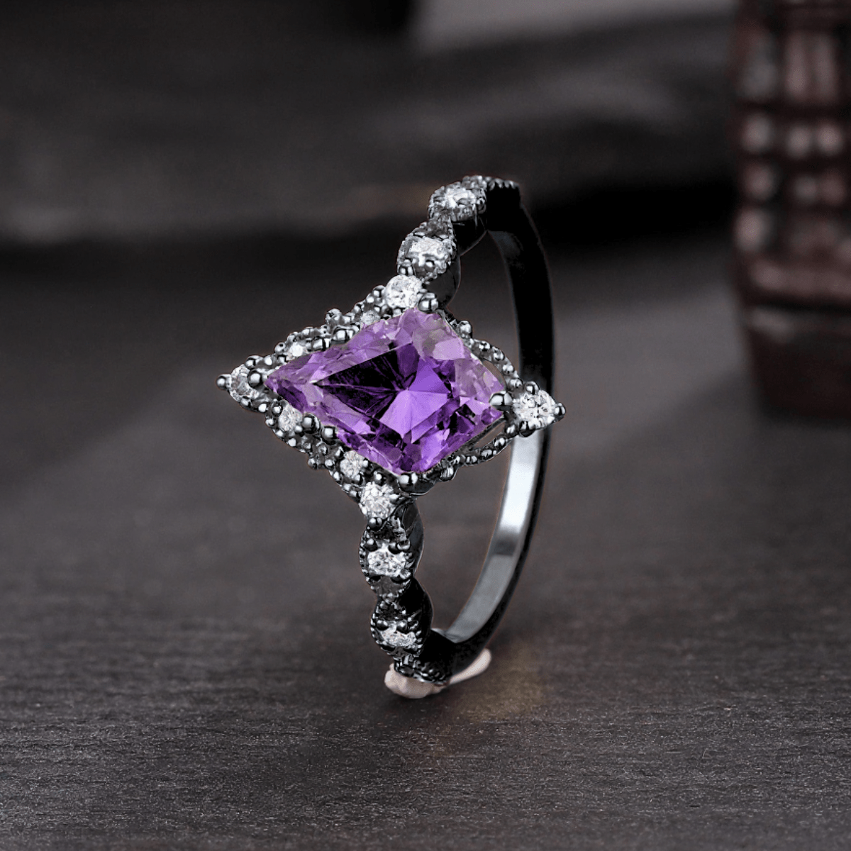 Antique Amethyst Art Deco Couple Ring Set His and Her Wedding Band Engagement Ring matching rings - anerjuly