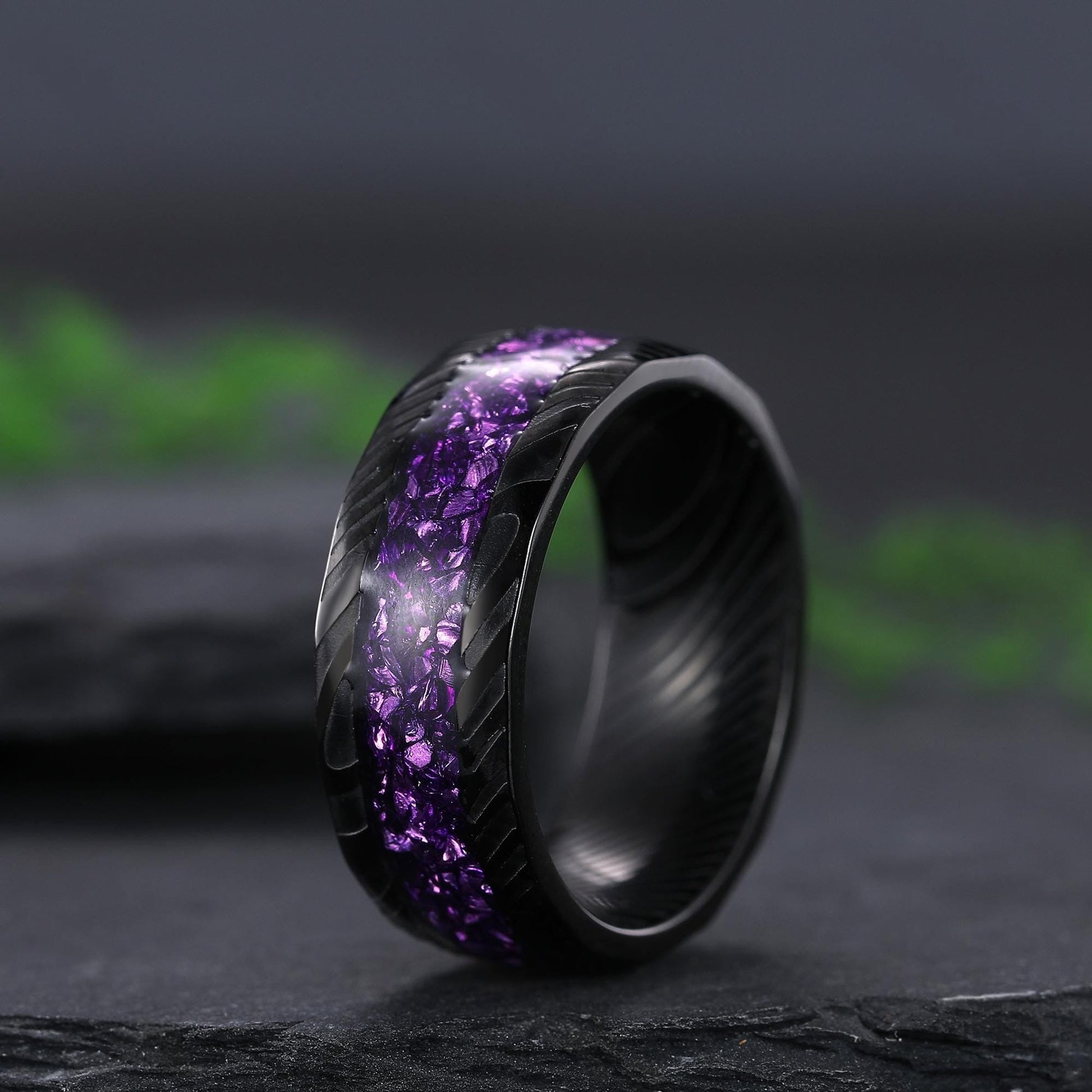 Antique Amethyst Art Deco Couple Ring Set His and Her Wedding Band Engagement Ring matching rings - anerjuly