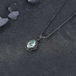 Antique Moss Agate Necklace, Vintage Moss Agate Jewelry, Unique Personalized Pendant for Women, Anniversary Gifts for Her Birthday Jewel - anerjuly