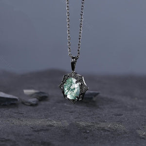 Antique Moss Agate Necklace, Vintage Moss Agate Jewelry, Unique Personalized Pendant for Women, Anniversary Gifts for Her Birthday Jewel - anerjuly