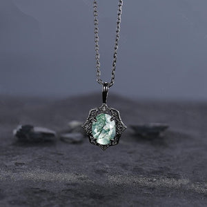 Antique Moss Agate Necklace, Vintage Moss Agate Jewelry, Unique Personalized Pendant for Women, Anniversary Gifts for Her Birthday Jewel - anerjuly