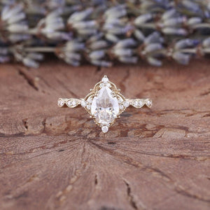 Antique Pear Cut Shaped Moissanite Engagement Ring Moissanite Wedding Ring Cluster Ring Art Deco Ring - anerjuly