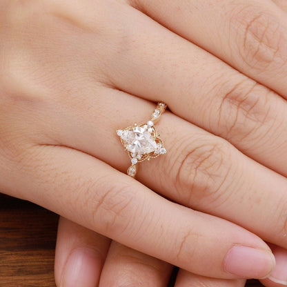 Antique Pear Cut Shaped Moissanite Engagement Ring Moissanite Wedding Ring Cluster Ring Art Deco Ring - anerjuly