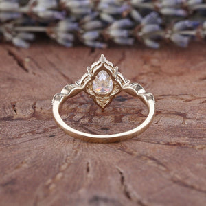 Antique Pear Cut Shaped Moissanite Engagement Ring Moissanite Wedding Ring Cluster Ring Art Deco Ring - anerjuly