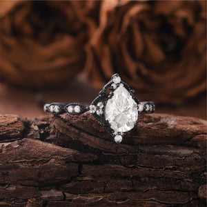 Antique Pear Cut Shaped Moissanite Engagement Ring Moissanite Wedding Ring Cluster Ring Art Deco Ring - anerjuly